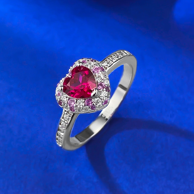 S925 Silver Heart-shaped Ring With Full Diamonds