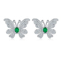 S925 Silver 6.6g Platinum Plated Butterfly Earrings, 0.39ct Lab-Created Emerald, Pair