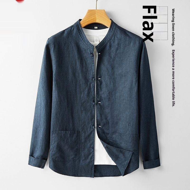 Mens Retro Chinese Style StandUp Collar LongSleeve Shirt