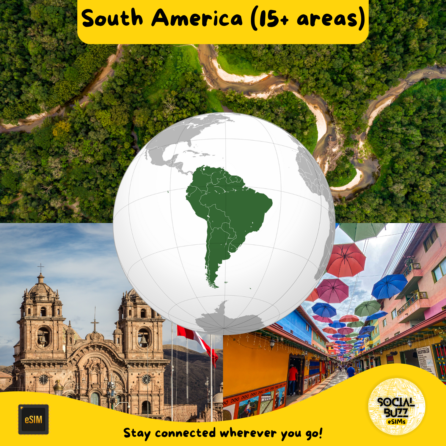 South America (15+ areas) eSIM Internet Data Plan