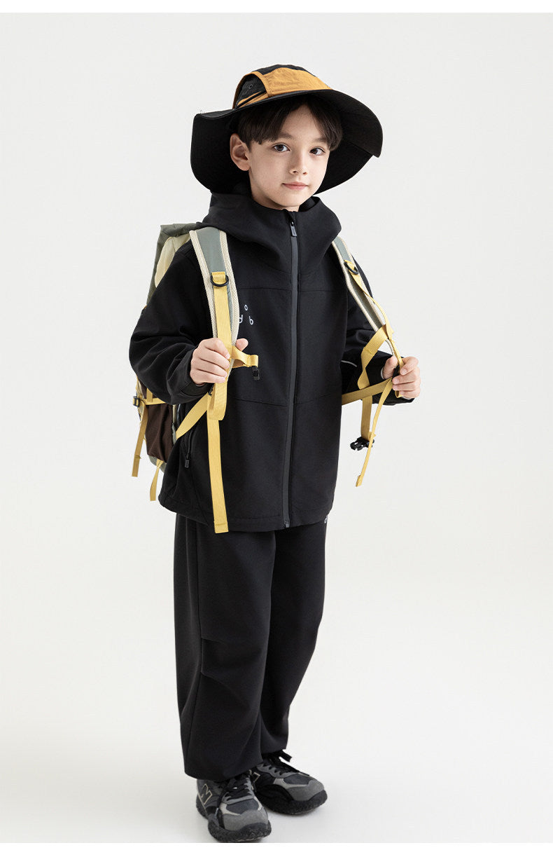 Boys Loose-fitting Windproof Jacket With A Hood And Stand-up Collar
