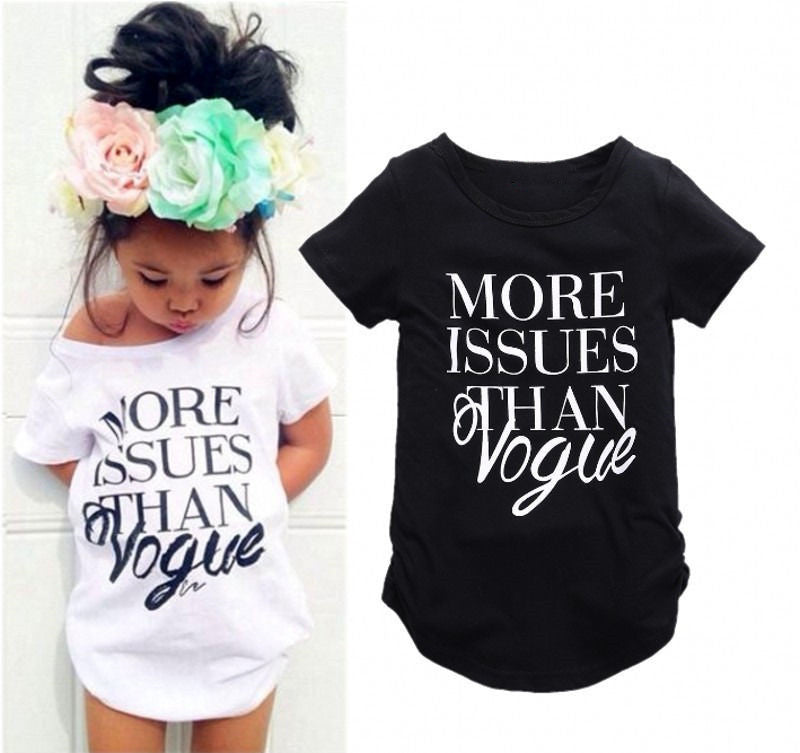 Summer girls black and white short sleeve letters