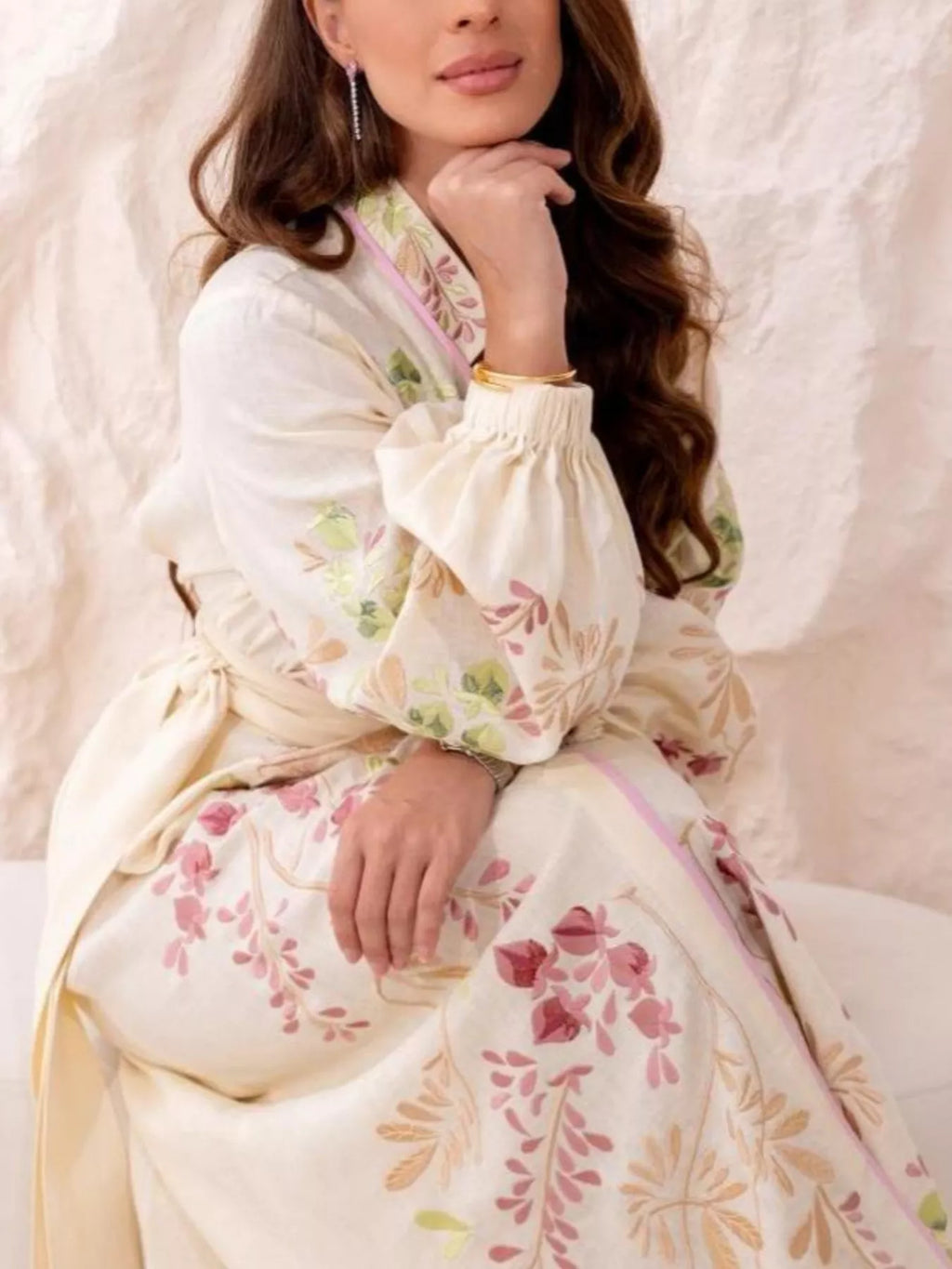 Floral Tie Waist Long-Sleeve Maxi Dress