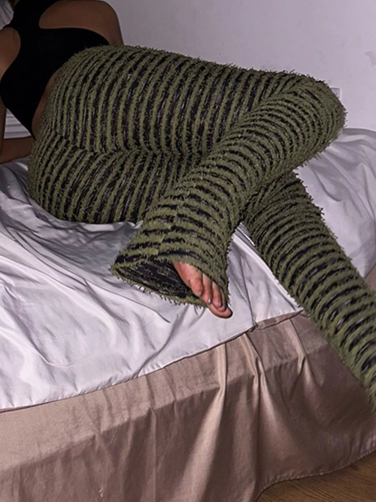 Striped Fuzzy Textured Knit Pants