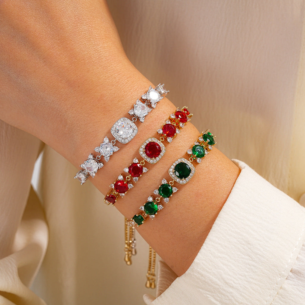 Square Round Cubic Zirconia Tennis Bracelet Women Wrist Jewelry For Daily Dating Banquet Party Occasions