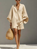 Full Size Solid Color Loose Fit Top and Shorts Set Plus Size