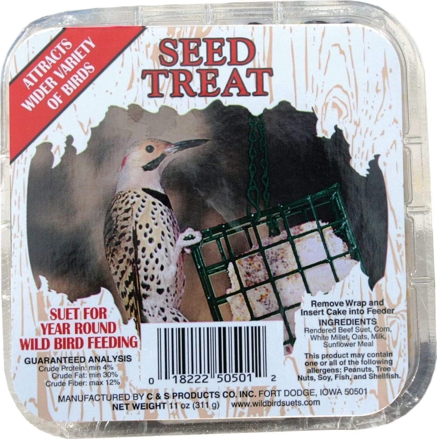 C&S Wild Bird Suet Seed Treat 11 oz & Large Suet Basket Feeder Combo