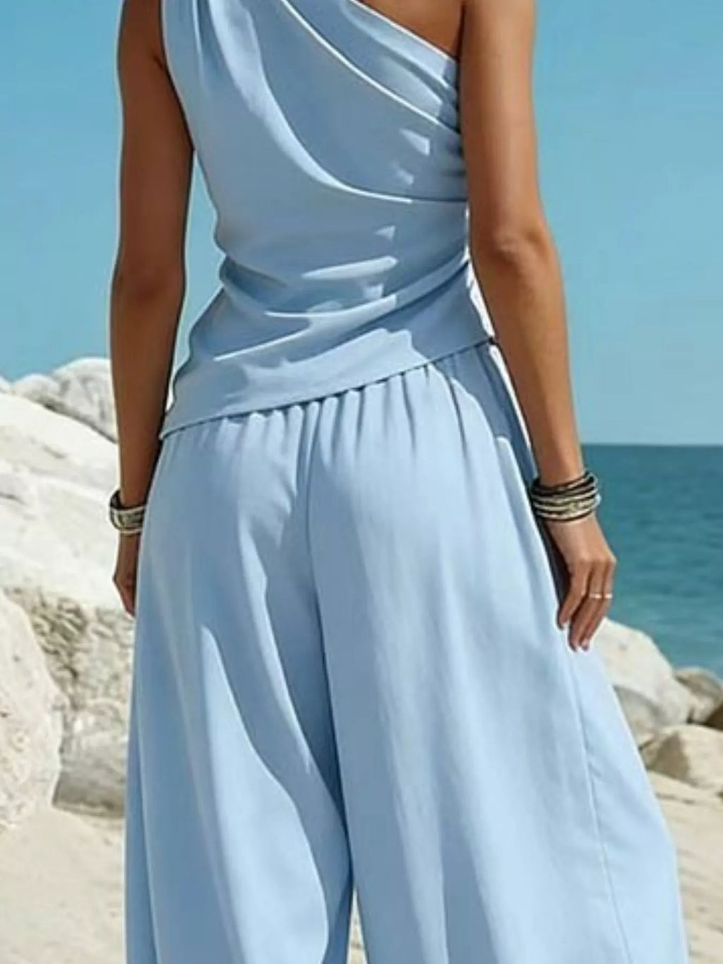 Full Size One-Shoulder Sleeveless Top and Harem Pants Set Plus Size