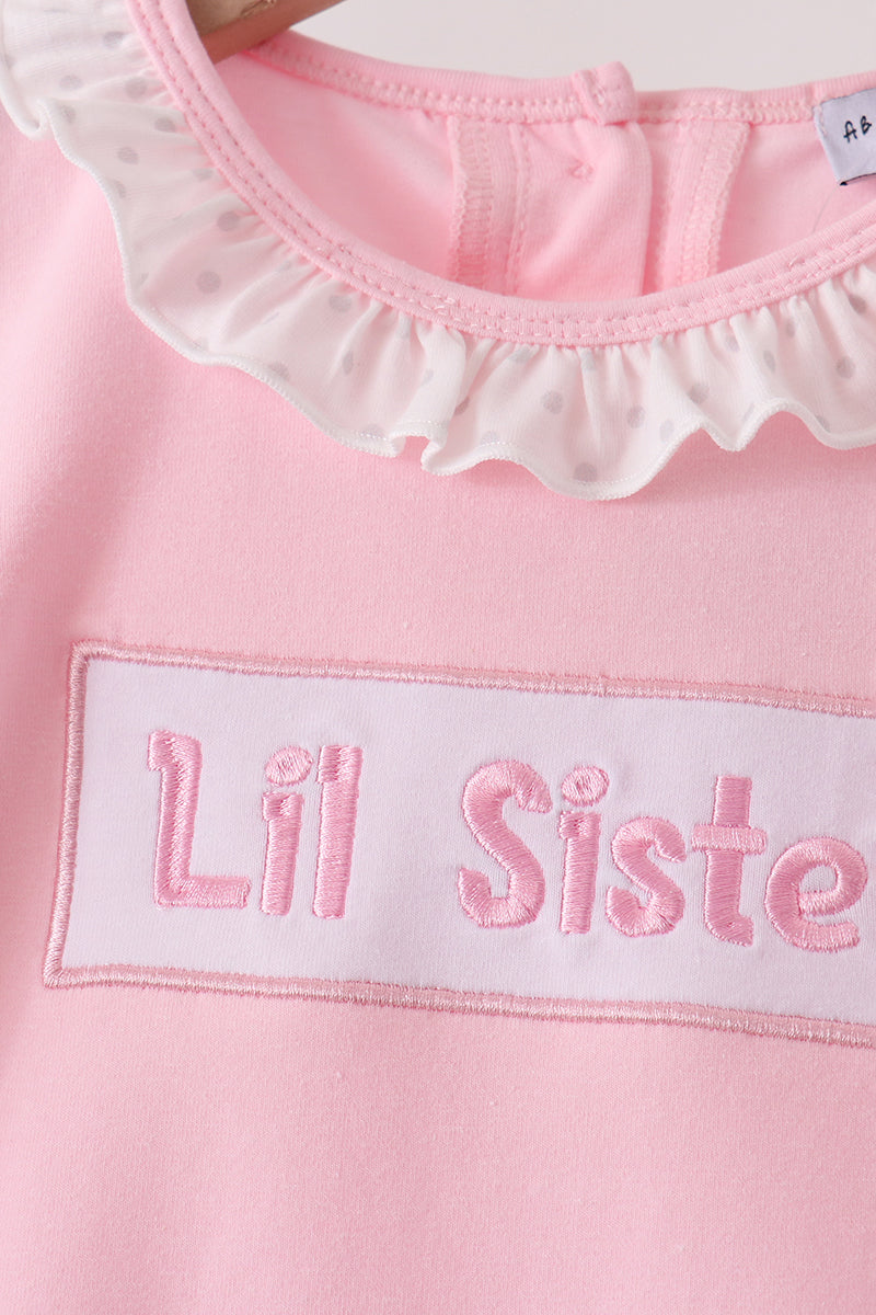 Pink Lil sister embroidery ruffle bloomer set