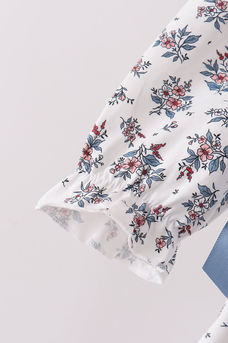 Teal floral smocked bow dress
