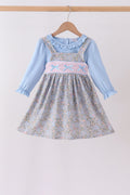 Blue Floral Bow Smocked 2pc Set