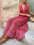 Tiered Halter Neck Maxi Dress