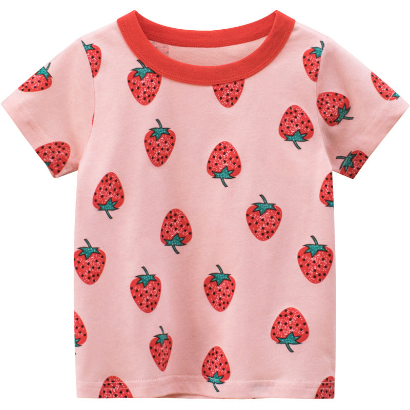 Summer New Girls Strawberry Short Sleeve T-shirt
