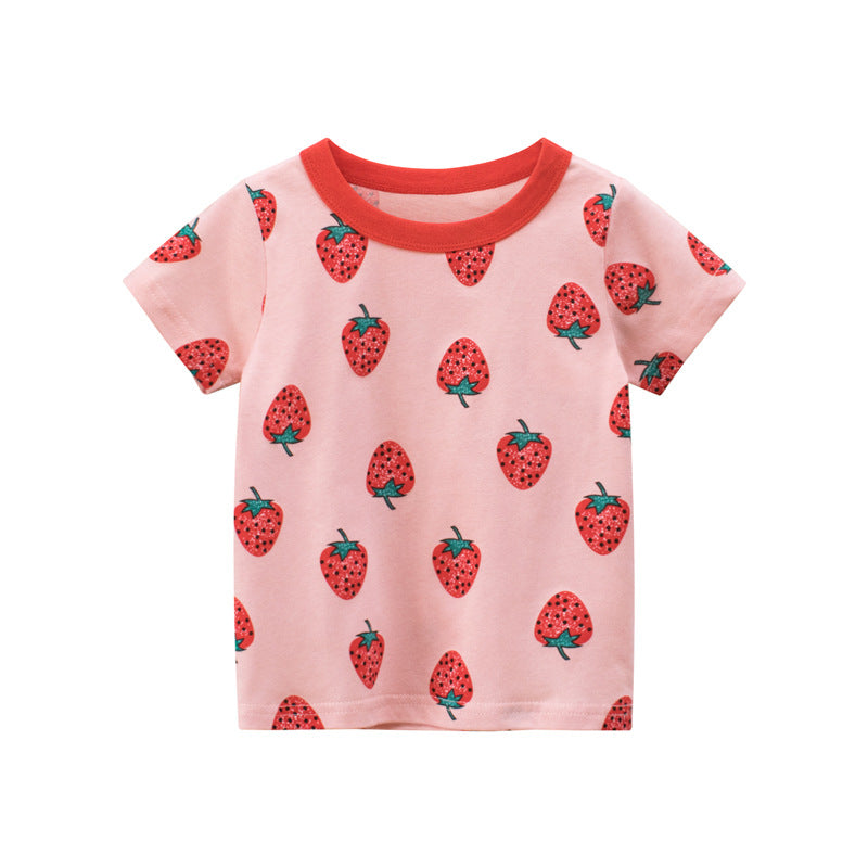 Summer New Girls Strawberry Short Sleeve T-shirt