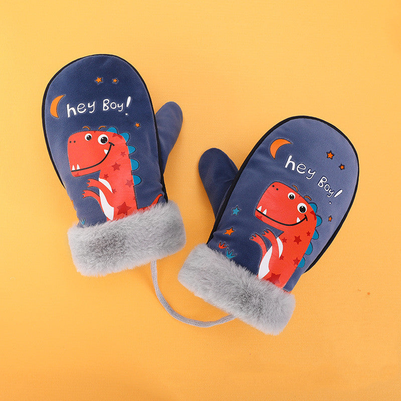 Boys and Girls Cartoon Cute Warm and Velvet Pupil Lanyard Mittens