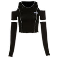 European And American Style Cross-Border Women's Clothing Autumn And Winter New Fashion Label Slim Round Neck Strapless Short T-Shirt Women