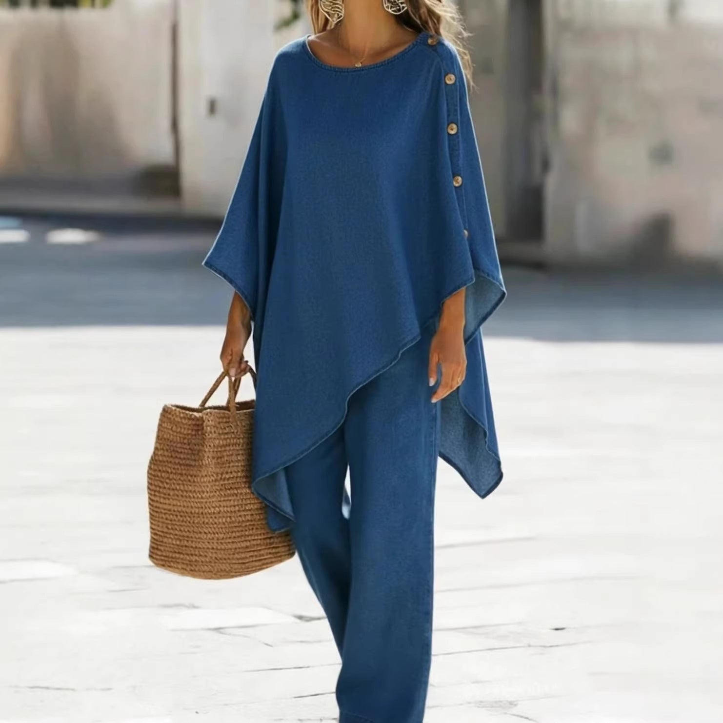 Womens Casual Solid-Color Loose Top And Pants Set