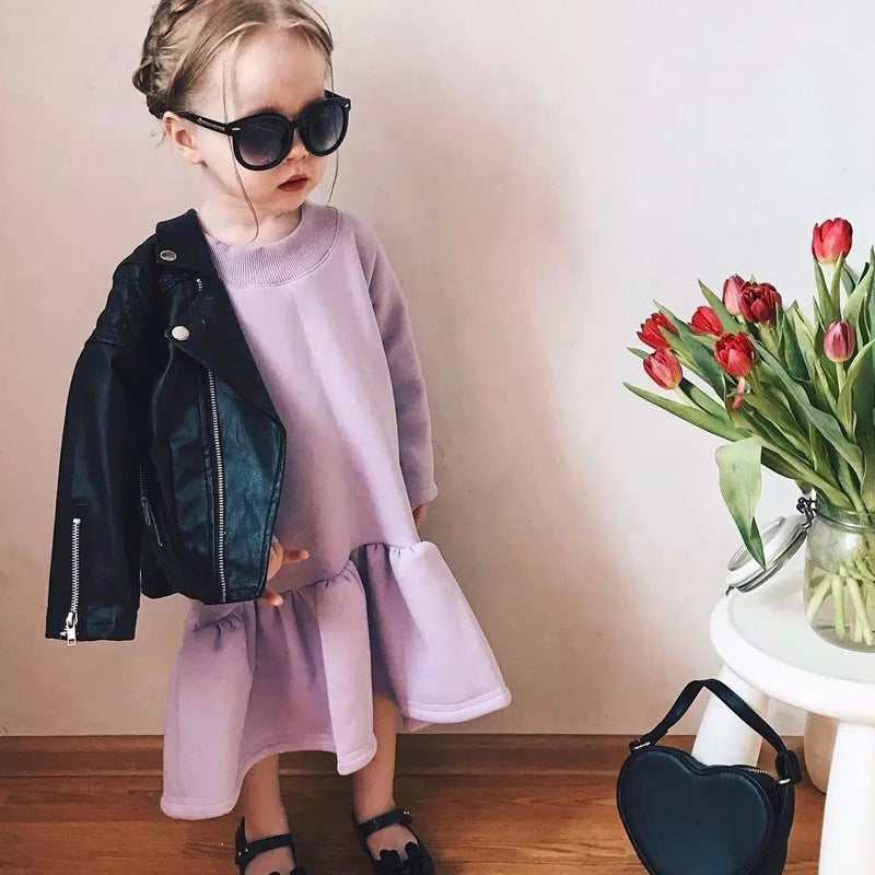 Children's Clothing Shoulder Diamond Lattice Small And Medium-sized Children's Leather Jacket