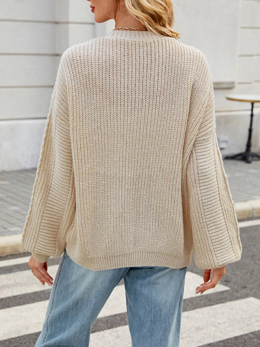 Cable Knit Button-Up Cardigan – Off-White / Black