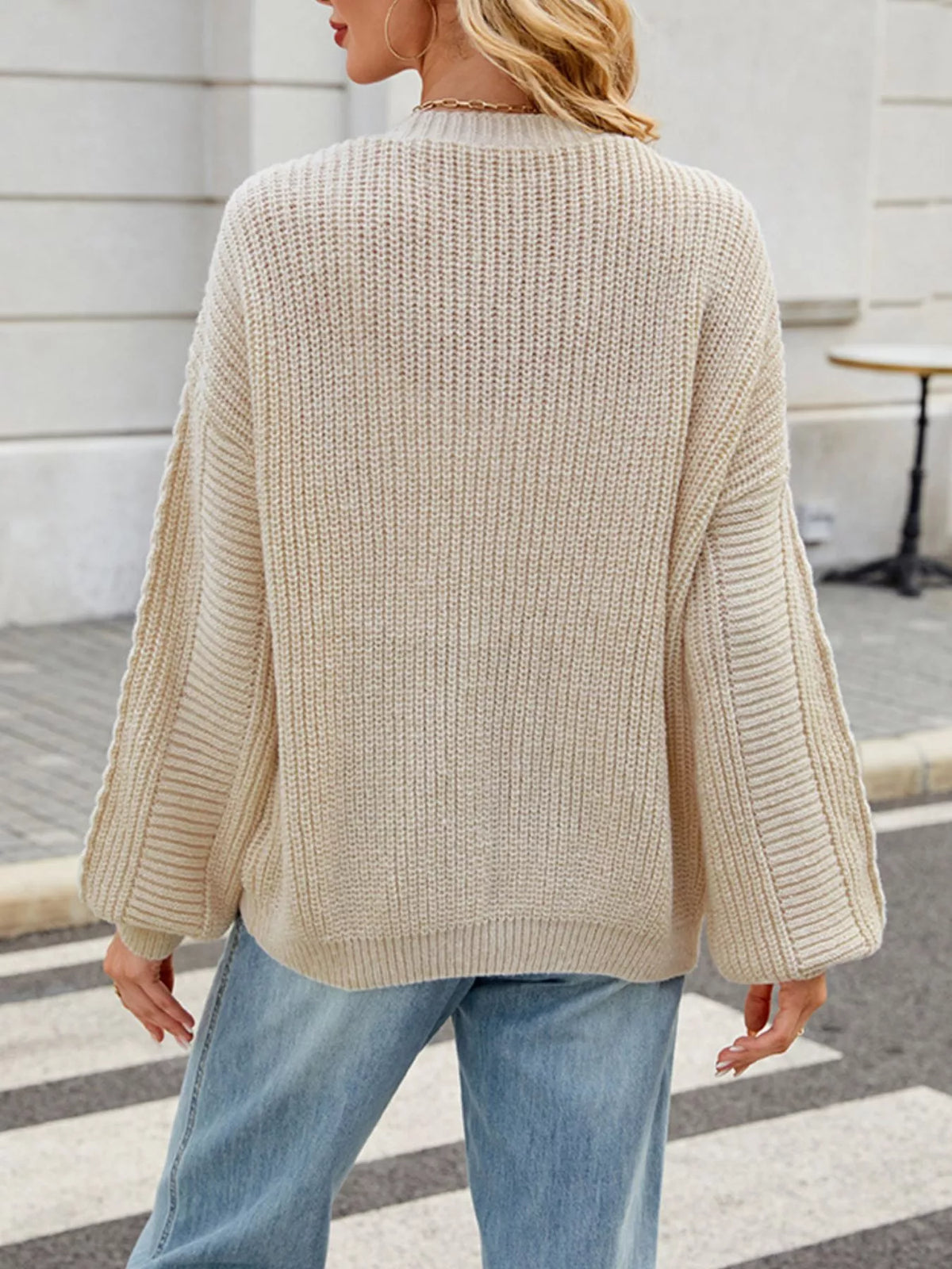 Cable Knit Button-Up Cardigan – Off-White / Black