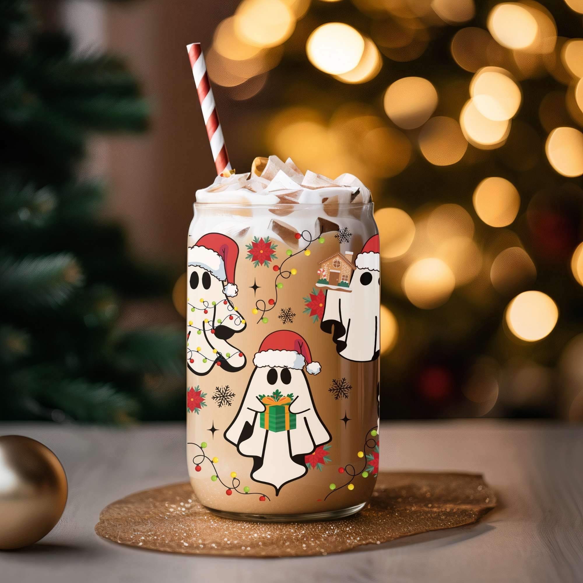 Santa Ghosts Glass Cup