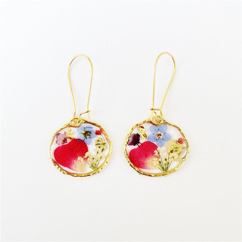 New Irregular Round Rose Petal Dried Flower Earrings