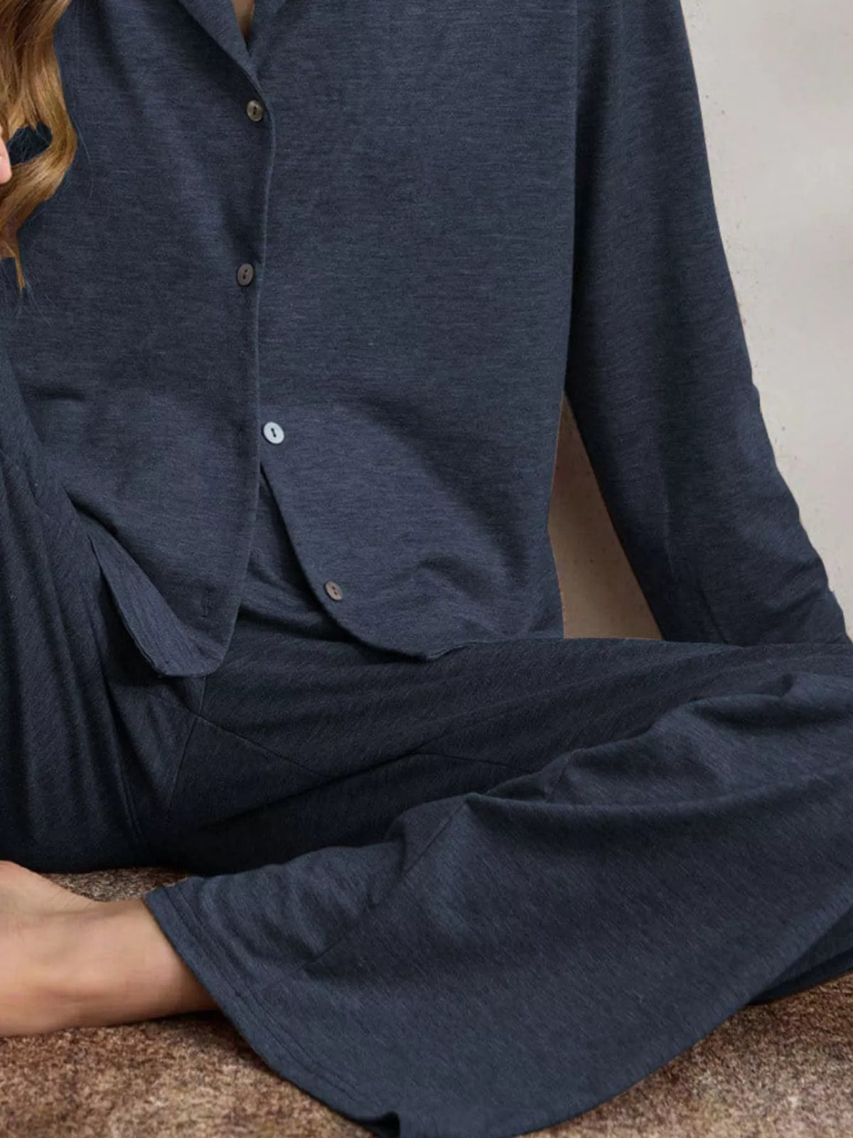 Button-Down Top and Wide-Leg Pants Lounge Set