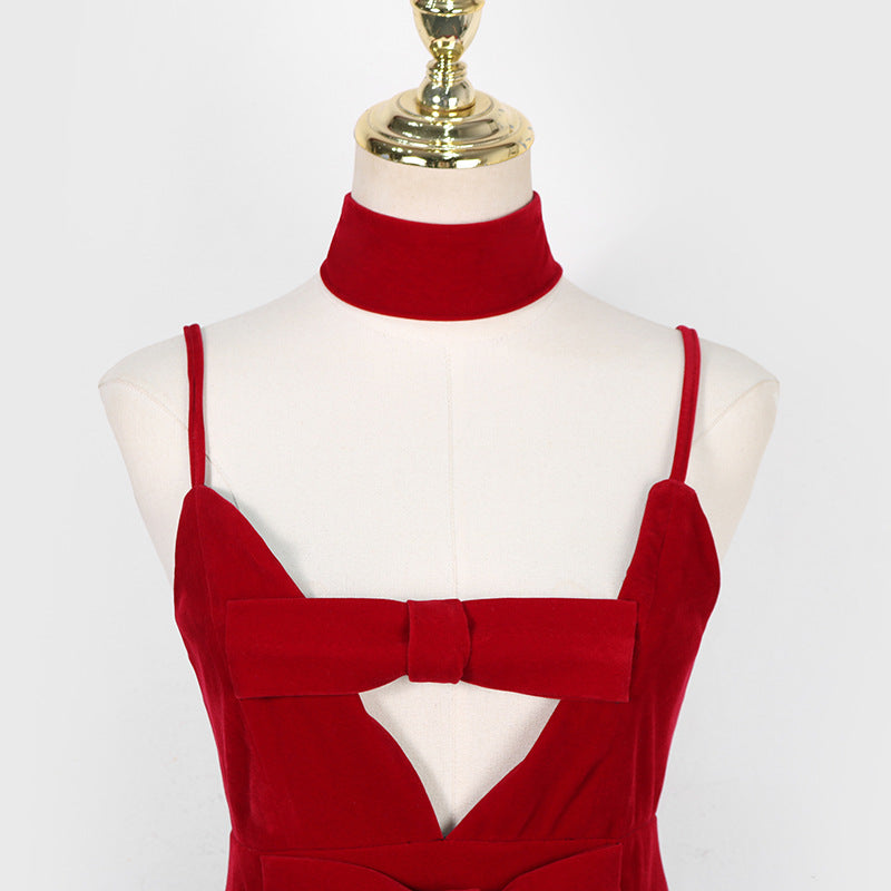 Autumn And Winter Velvet Sling Dress Women's Clothing