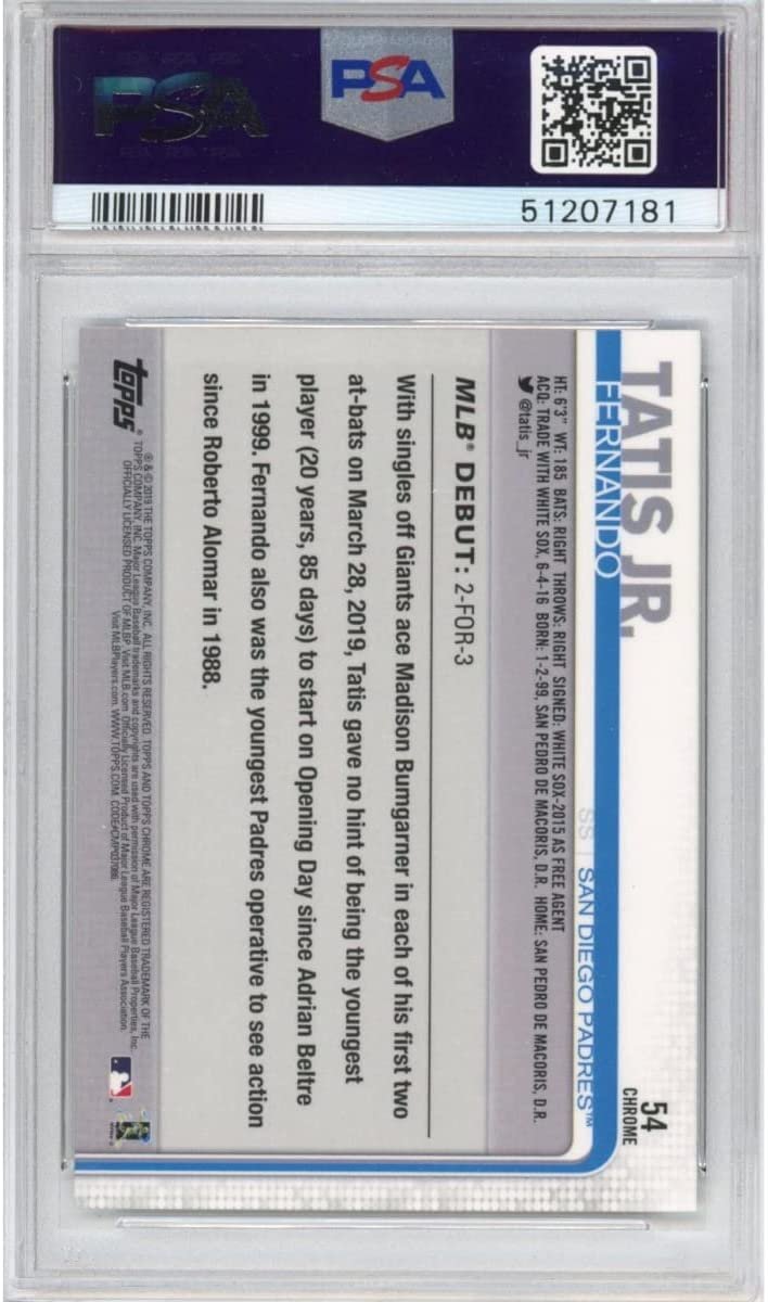 Graded 2019 Topps Chrome Fernando Tatis Jr #54 Update Rookie RC Baseball Card PSA 10 Gem Mint
