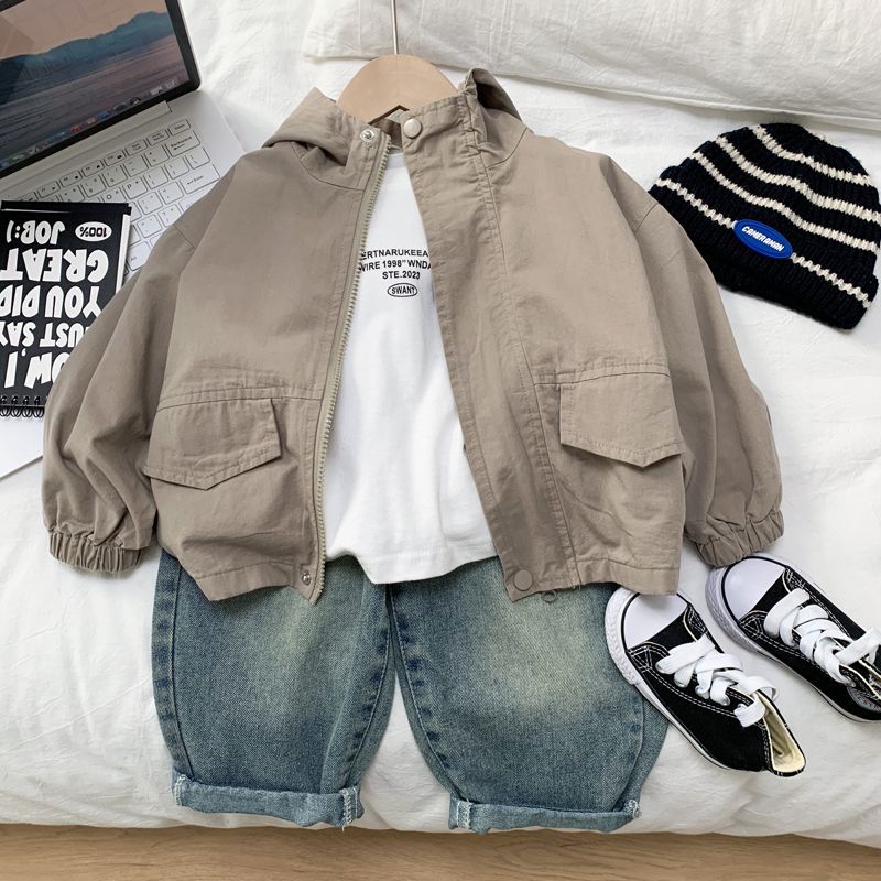 Boys' Korean-style Fashionable Hooded Trench Coat