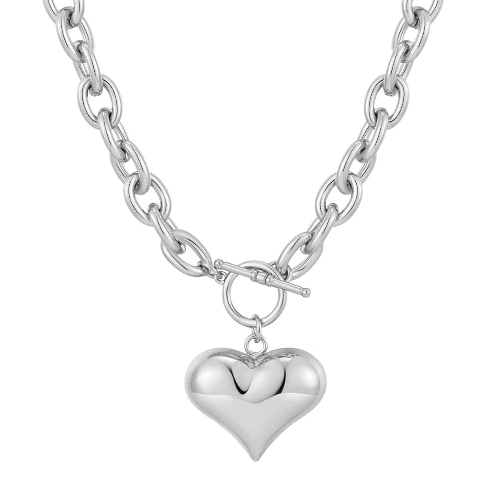 Cross-Border European And American Simple Fashion Ot Buckle Gold-Plated Thick Chain Fluffy Heart-Shaped Pendant Necklace Thick Thick Chain Necklace Jewelry