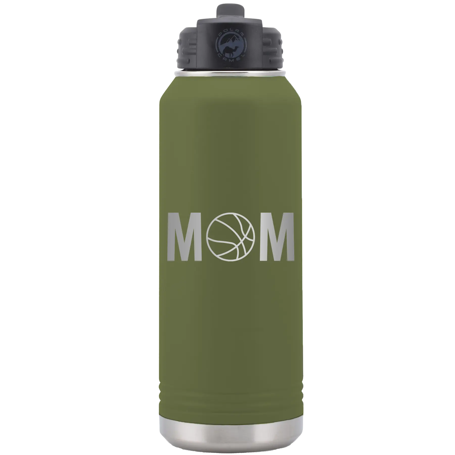 Mom Basketball 32 oz Water Bottle | Olive Green