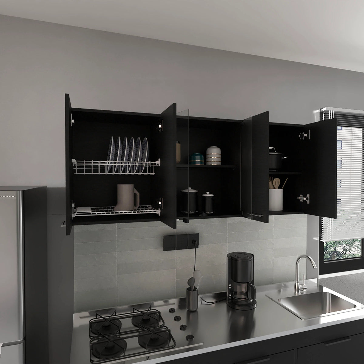 59-Inch Two Center Glass Doors Wall Cabinet Wenge