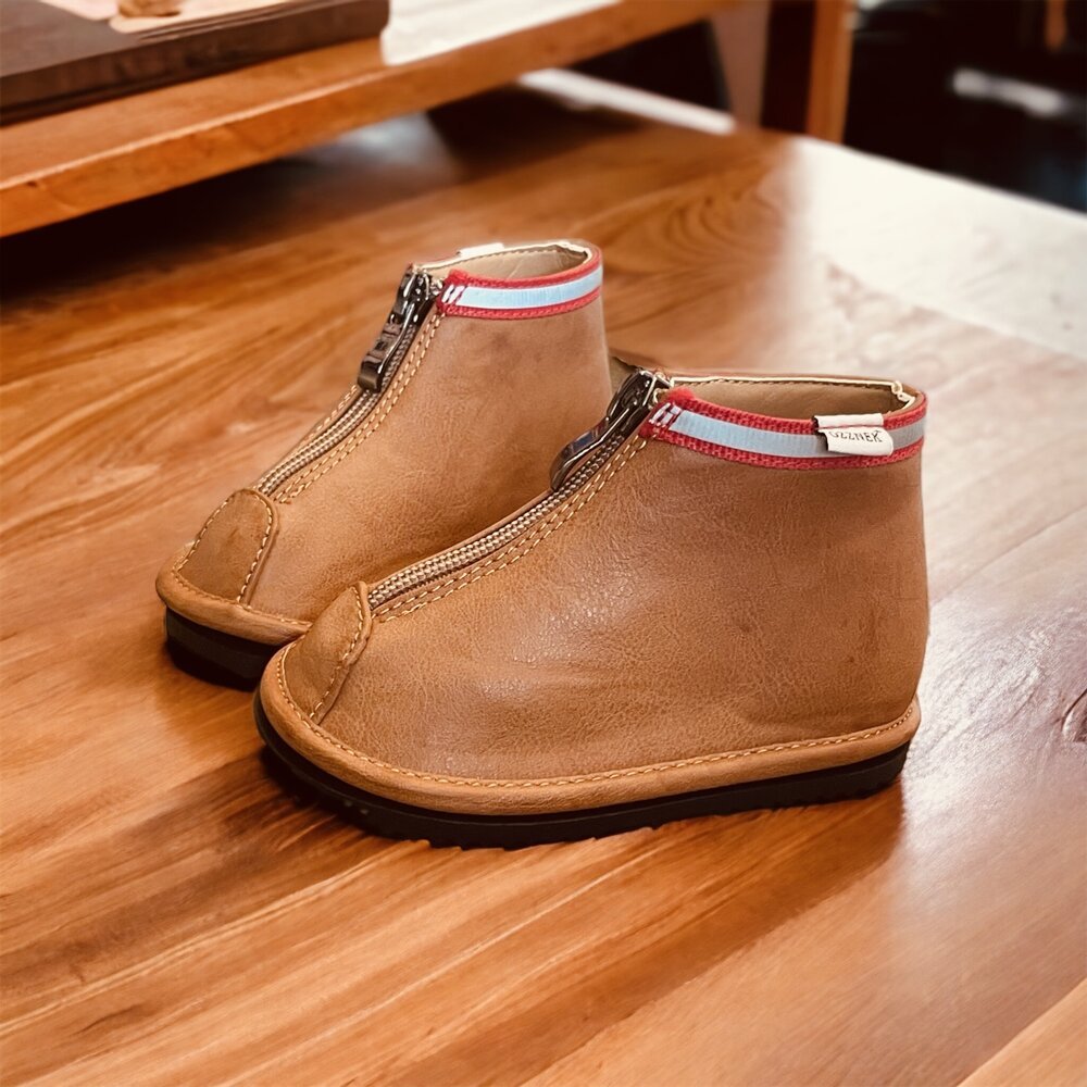 Stylish & Easy-On: Hand-Stitched Brown Ankle Boots for Toddlers| Zipper Closure