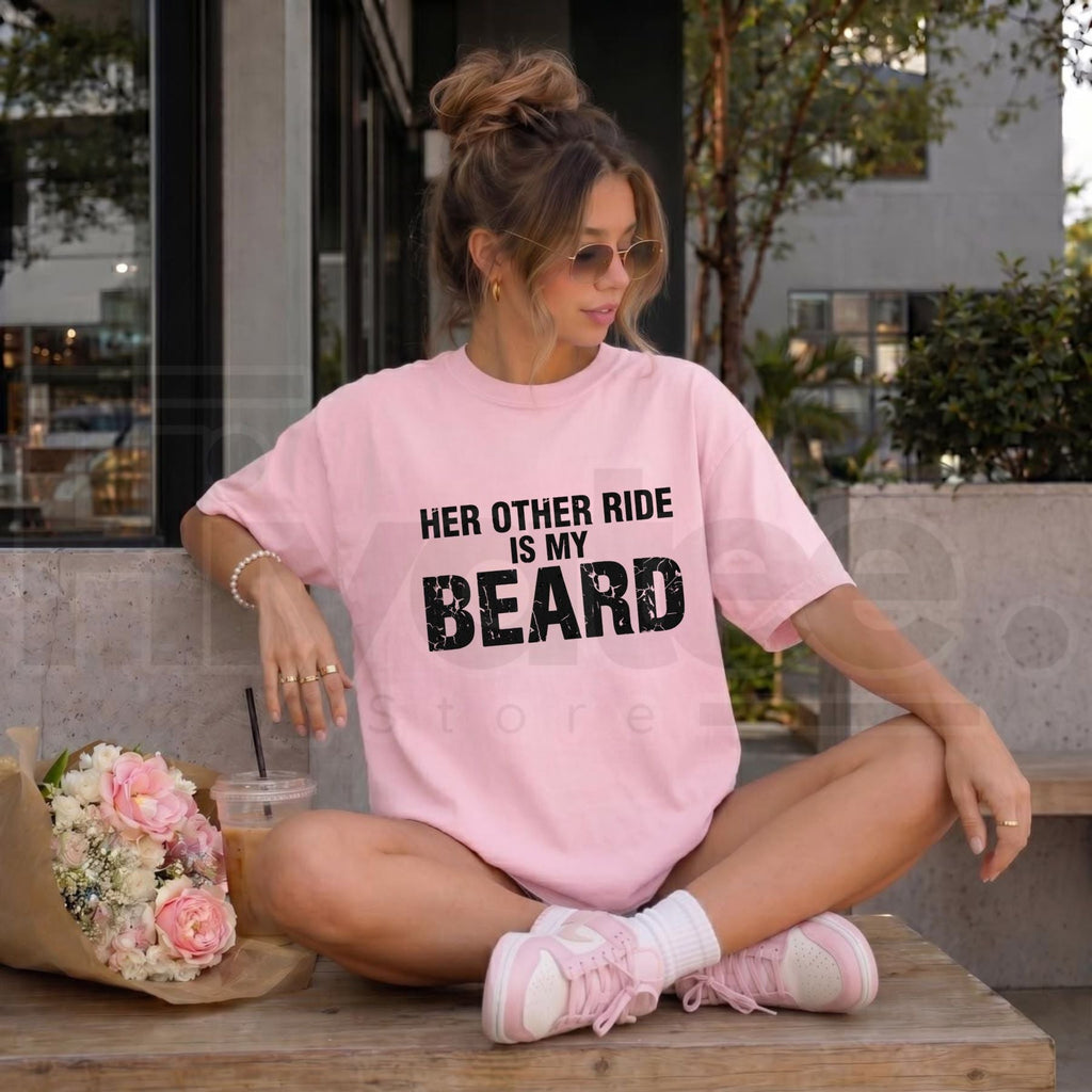 Her Other Ride Is My Beard T-Shirt – Funny Biker Back Print Tee