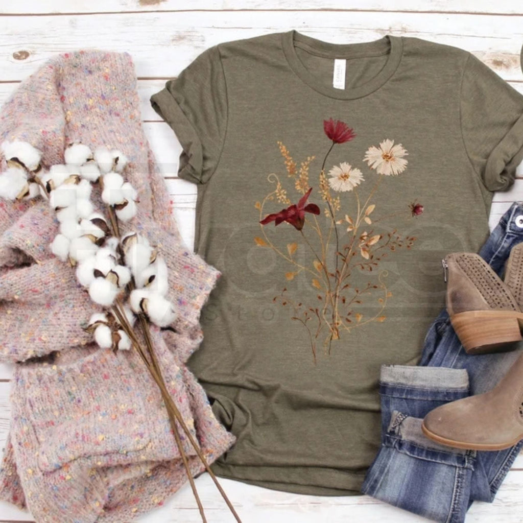 Fall Wildflower Watercolor T-Shirt – Autumn Floral Gift for Her