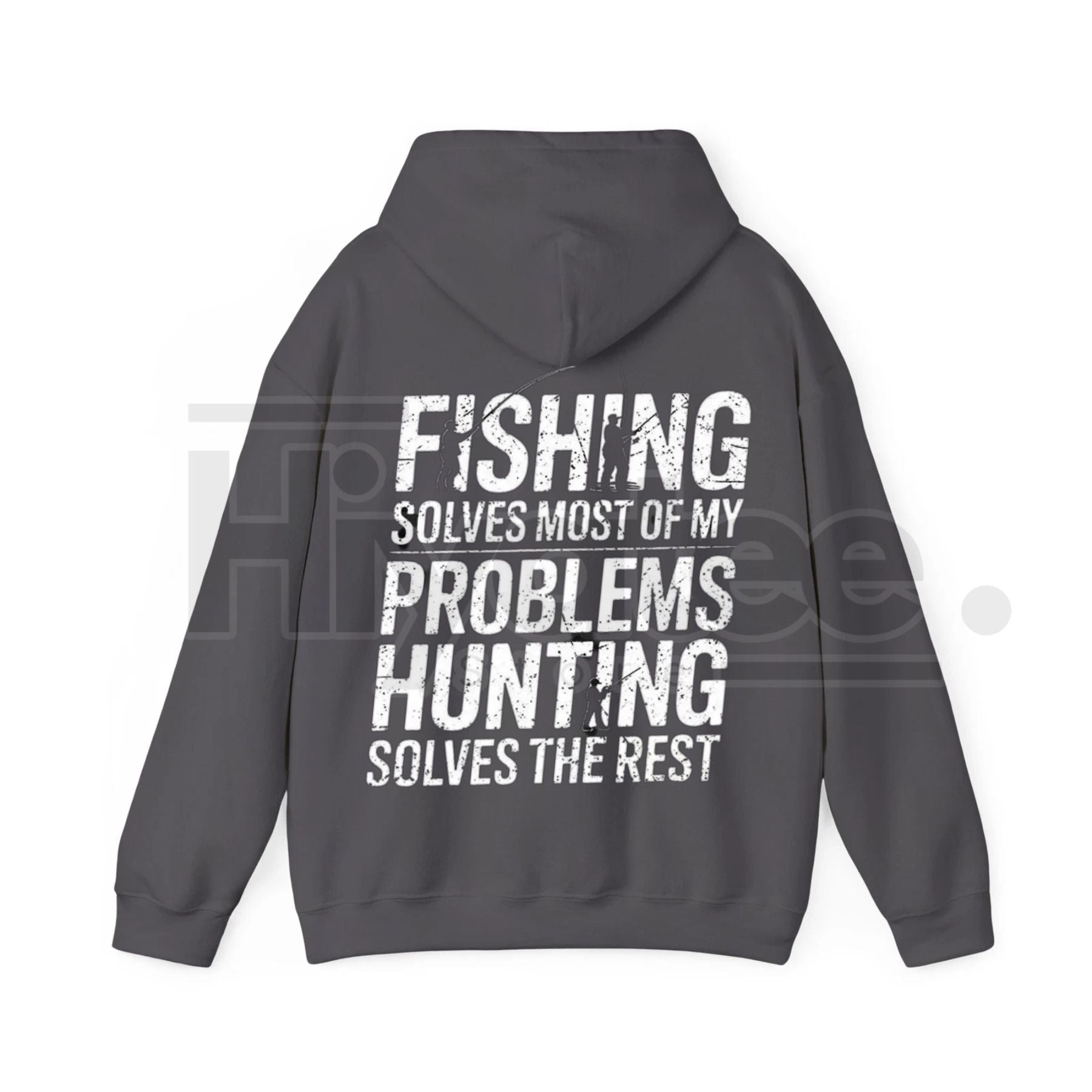 "Fishing Solves Most of My Problems" Hoodie – Funny Back Printed Hunter & Fisherman Gift, Men’s Outdoor Pullover