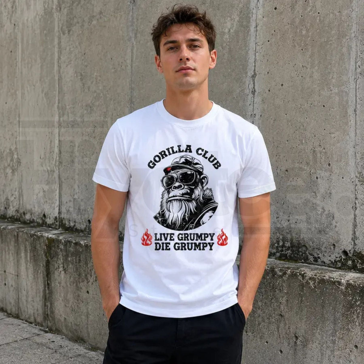 Men's Gorilla Club Graphic T-Shirt – Retro Casual Distressed Flame Print Tee