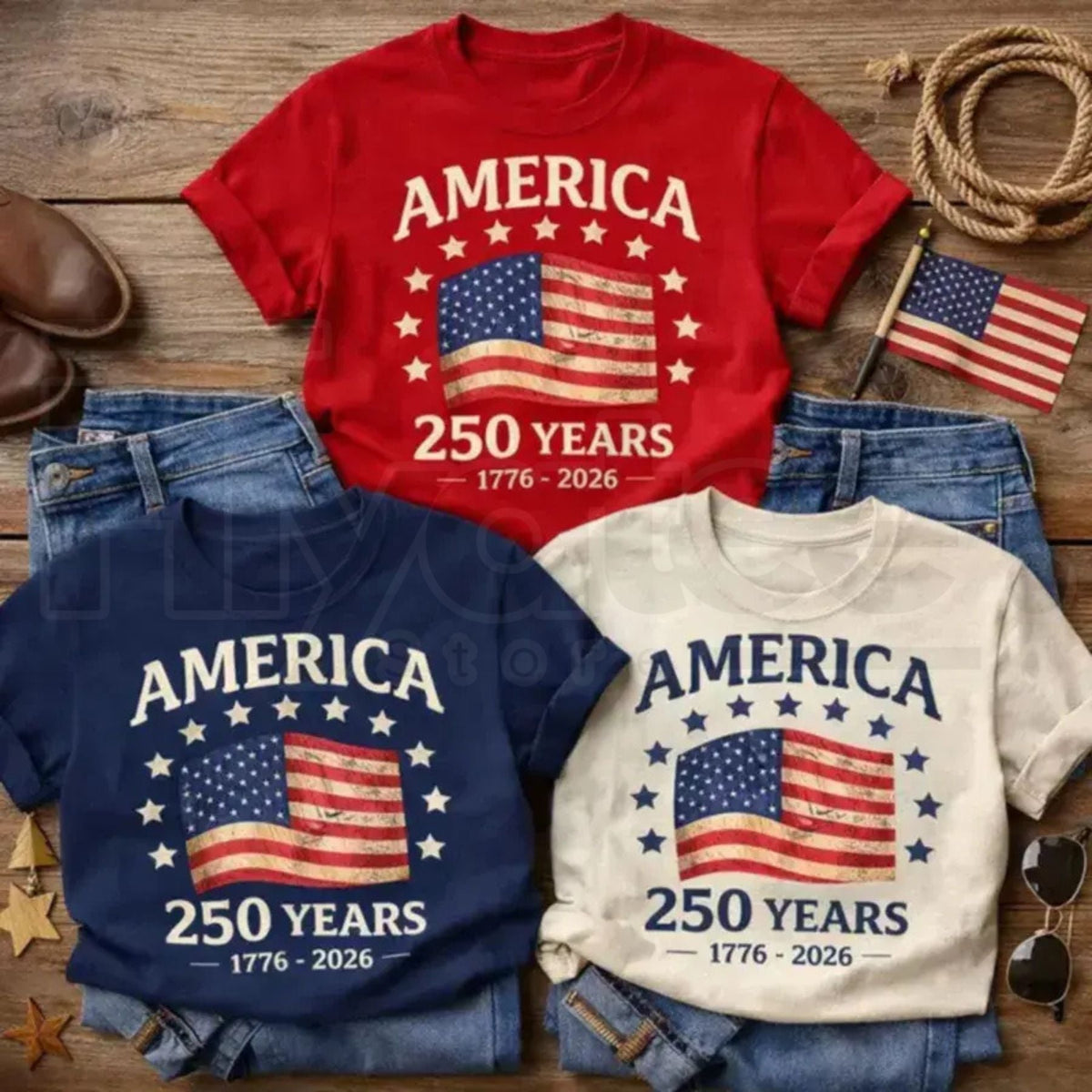 "USA 250th Anniversary" – Vintage 1776–2026 Patriotic Graphic Top