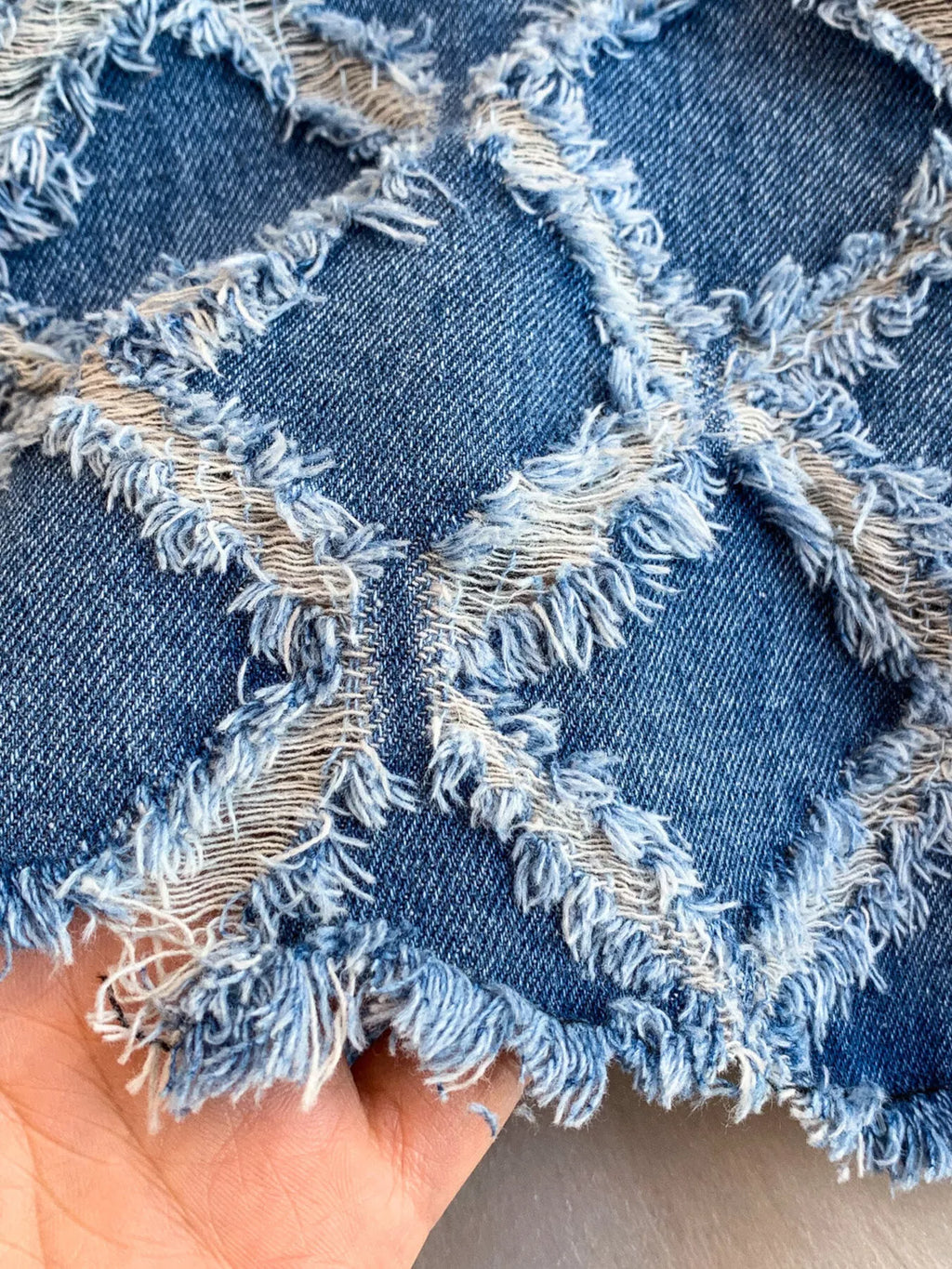 Distressed Diamond Pattern Jacket and Shorts Denim Set