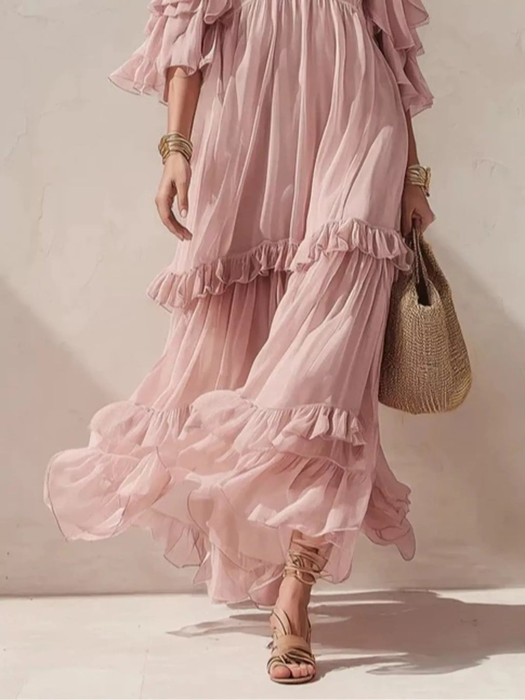 Cold-Shoulder Ruffled Maxi Dress