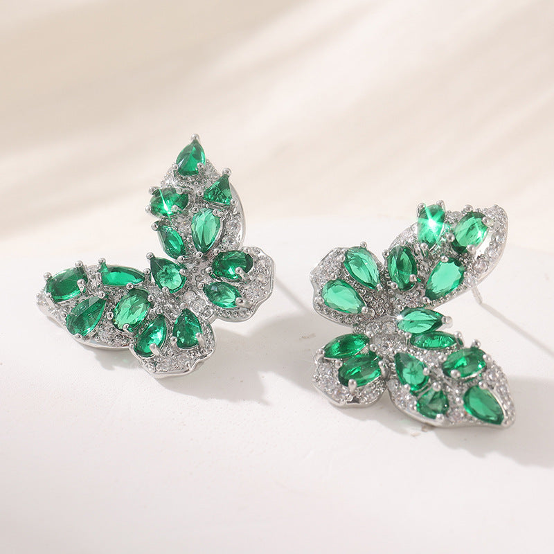 Colorful Butterfly Crystal Stud Earrings Brass Women Blue Rose Green Wedding Party Elegant Fashion Jewelry