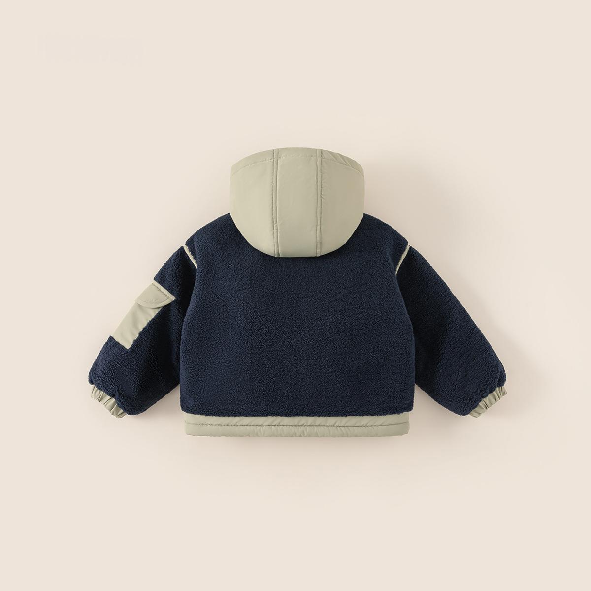 Boys Cotton-padded Coat With Color-block Design And A Plush Hood