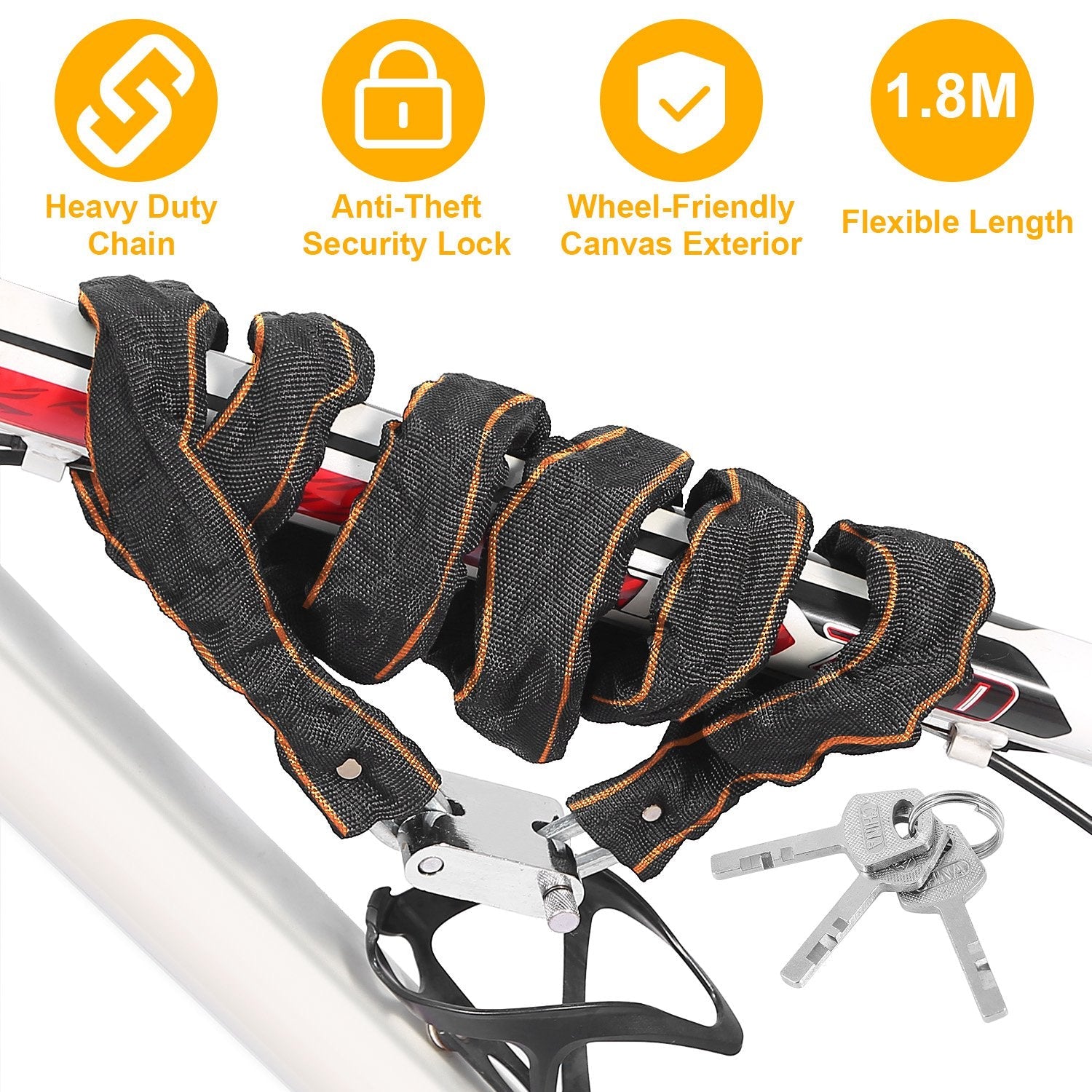 Bike Chain Lock with 3 Keys for Everyday Bicycle Security