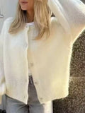 Button Up Long Sleeve Cardigan – Off-White / Pink