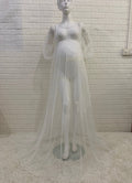 Dot Mesh Off-shoulder Puff Sleeve Pregnant Women Mopping Dress