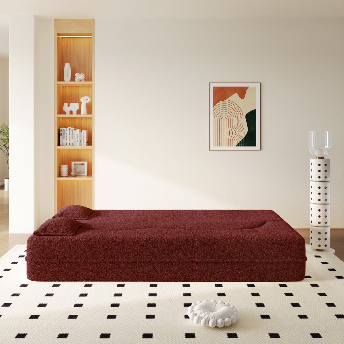 Modern Convertible Floor Sofa with 2 Pillows