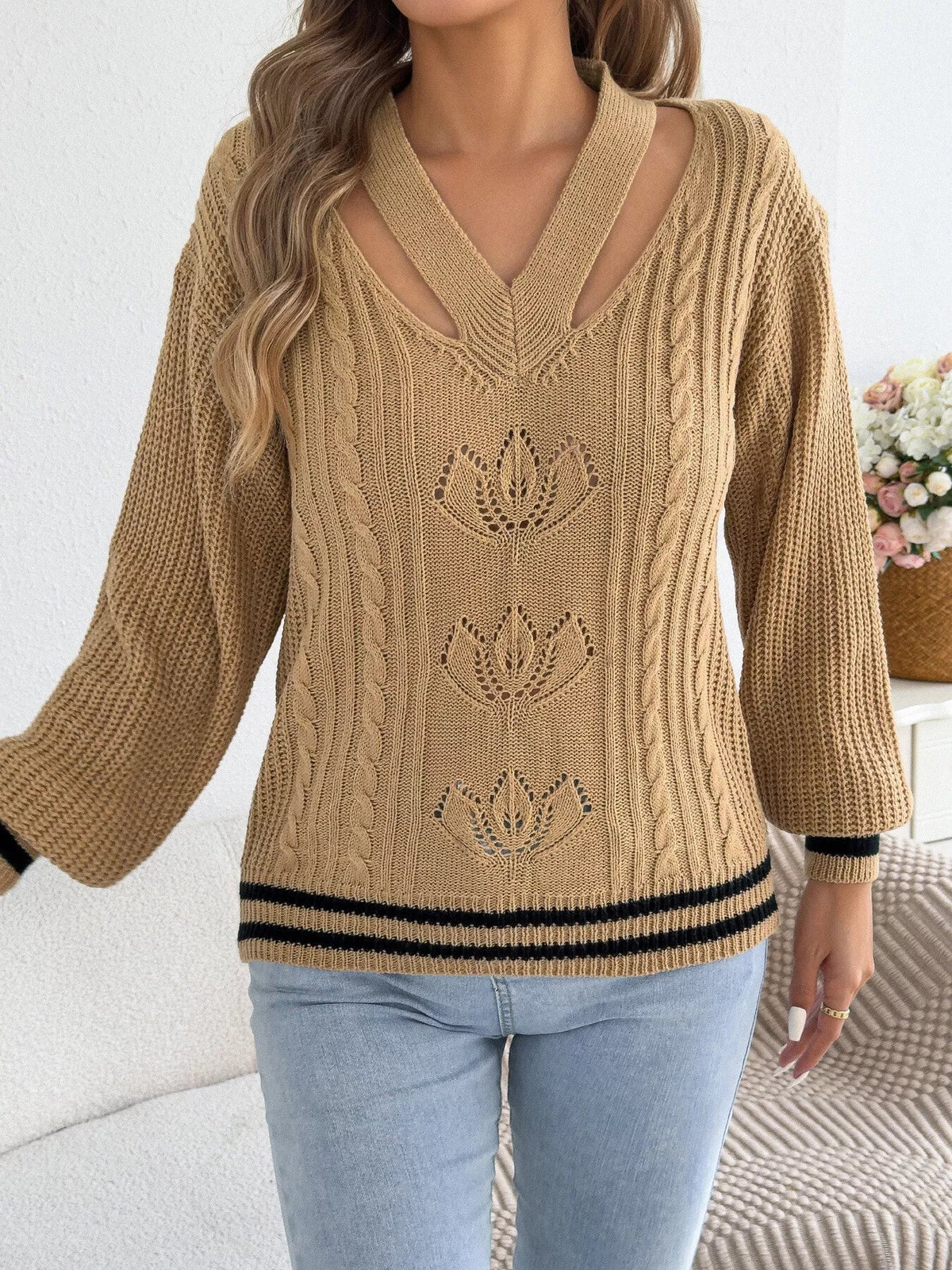 Cutout Cable Knit Sweater