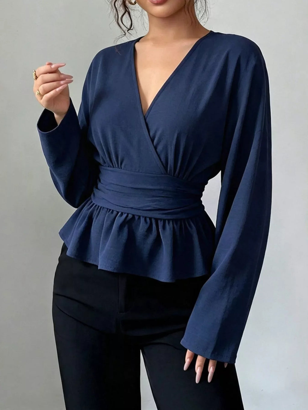 Surplice Long Sleeve Wrap Blouse