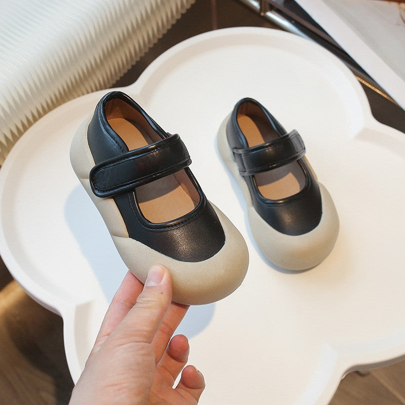 Children's Small Leather Shoes, Girls' Round Toe Soft Sole, Straight Strap, Shallow Mouth French Single Shoe, Versatile Leather Shoes